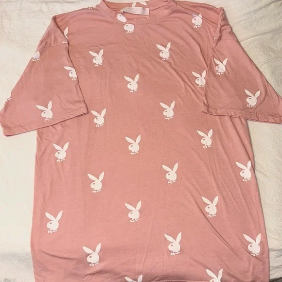 Missguided Playboy Bunny Logo Pink Graphic Oversized T-Shirt - Picture 2 of 3